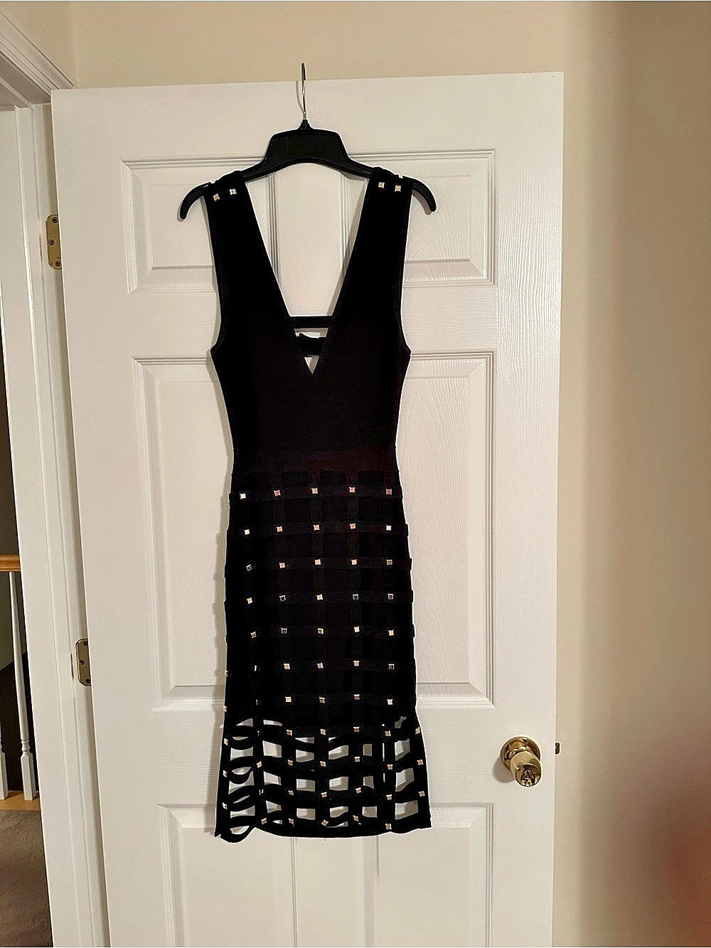 NWT/Mint Bebe Sia Black Studded Cage Bandage Dress S